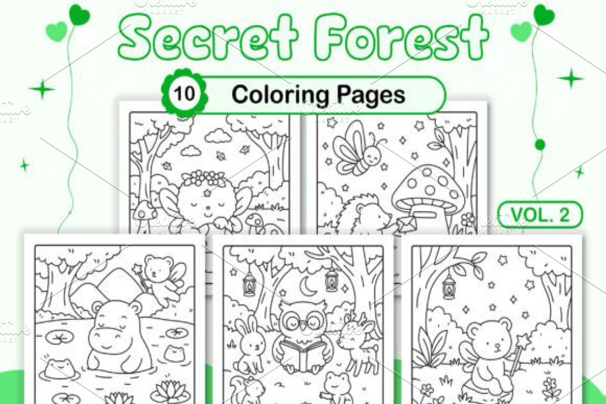 Secret Forest Coloring Pages Vol. 2, a Decorative Illustration by Design Station (Photo 1 of 4)