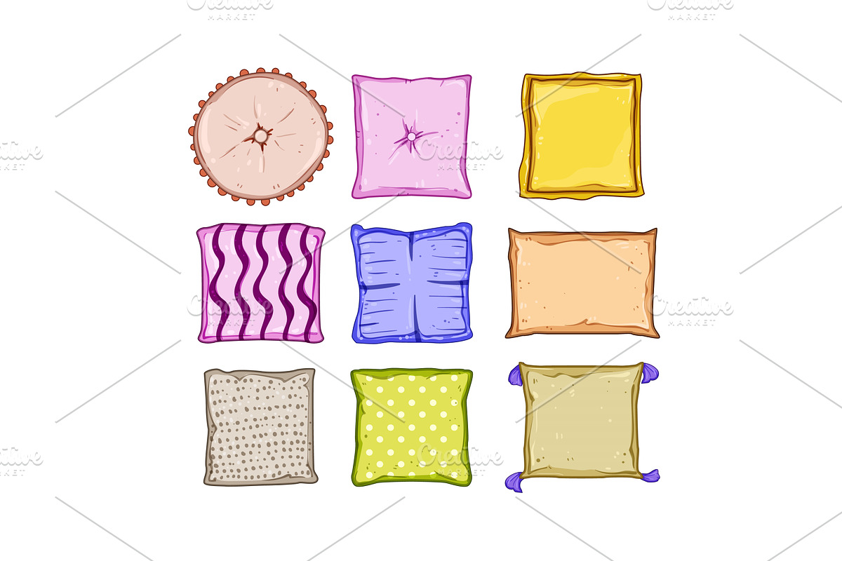 throw pillows set cartoon vector, an Object Illustration by pikepicture