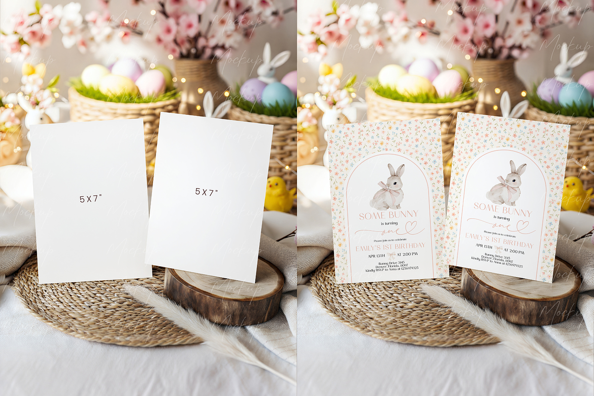 Two Easter Invitation Cards Mockup, a Product Mockup by TatiMockup (Photo 2 of 3)