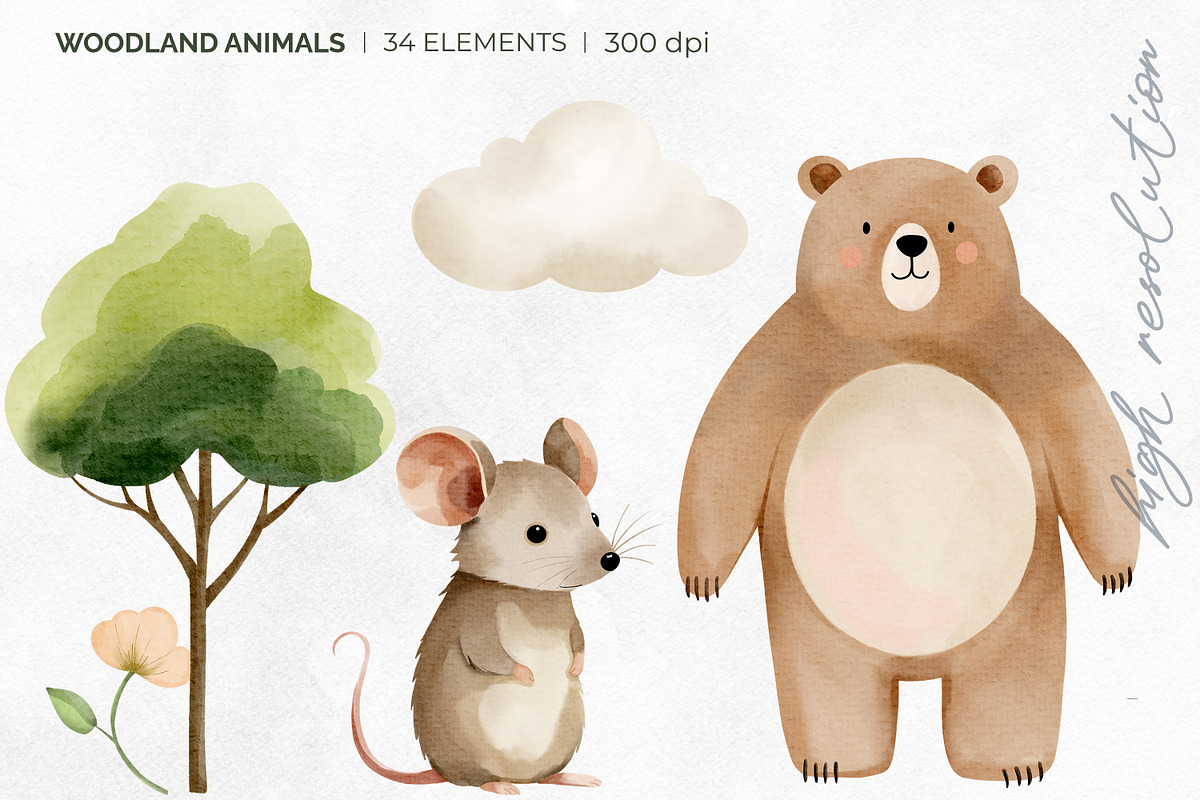 Woodland Animals. Watercolor Clipart, an Illustration by Hanna's ArtLab (Photo 4 of 4)