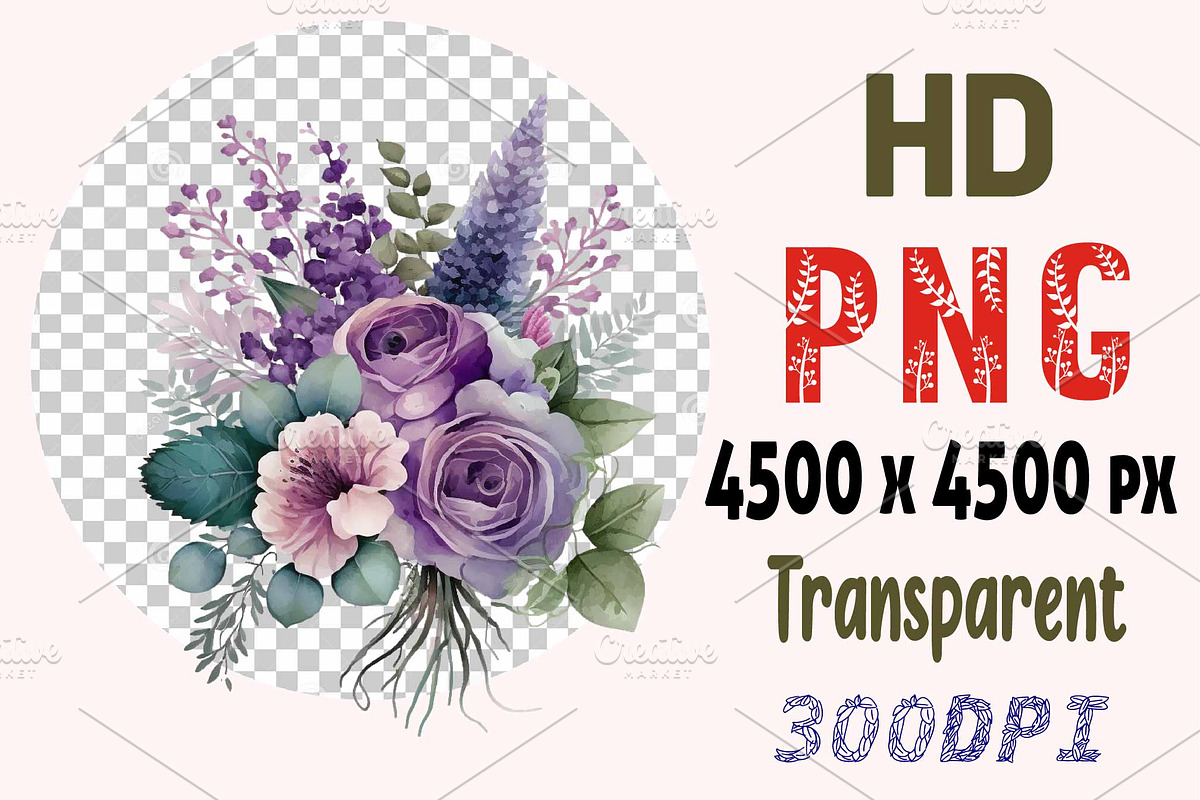 Watercolor Purple Flower Bouquets, a Decorative Illustration by ARTify Illustrations (Photo 2 of 2)
