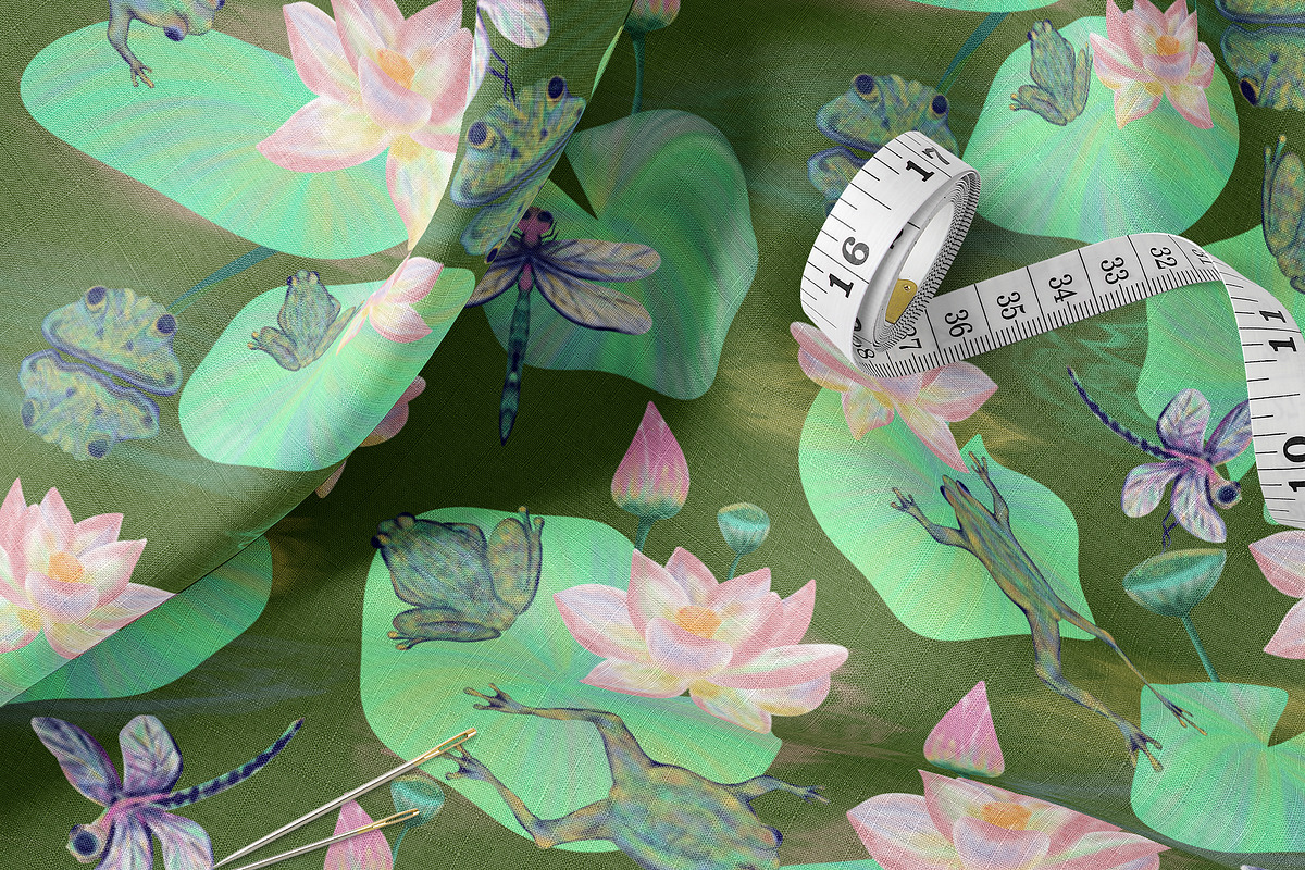Frog Lotus Seamless Pattern, a Pattern Graphic by Oksana Dovhopol Art (Photo 21 of 23)