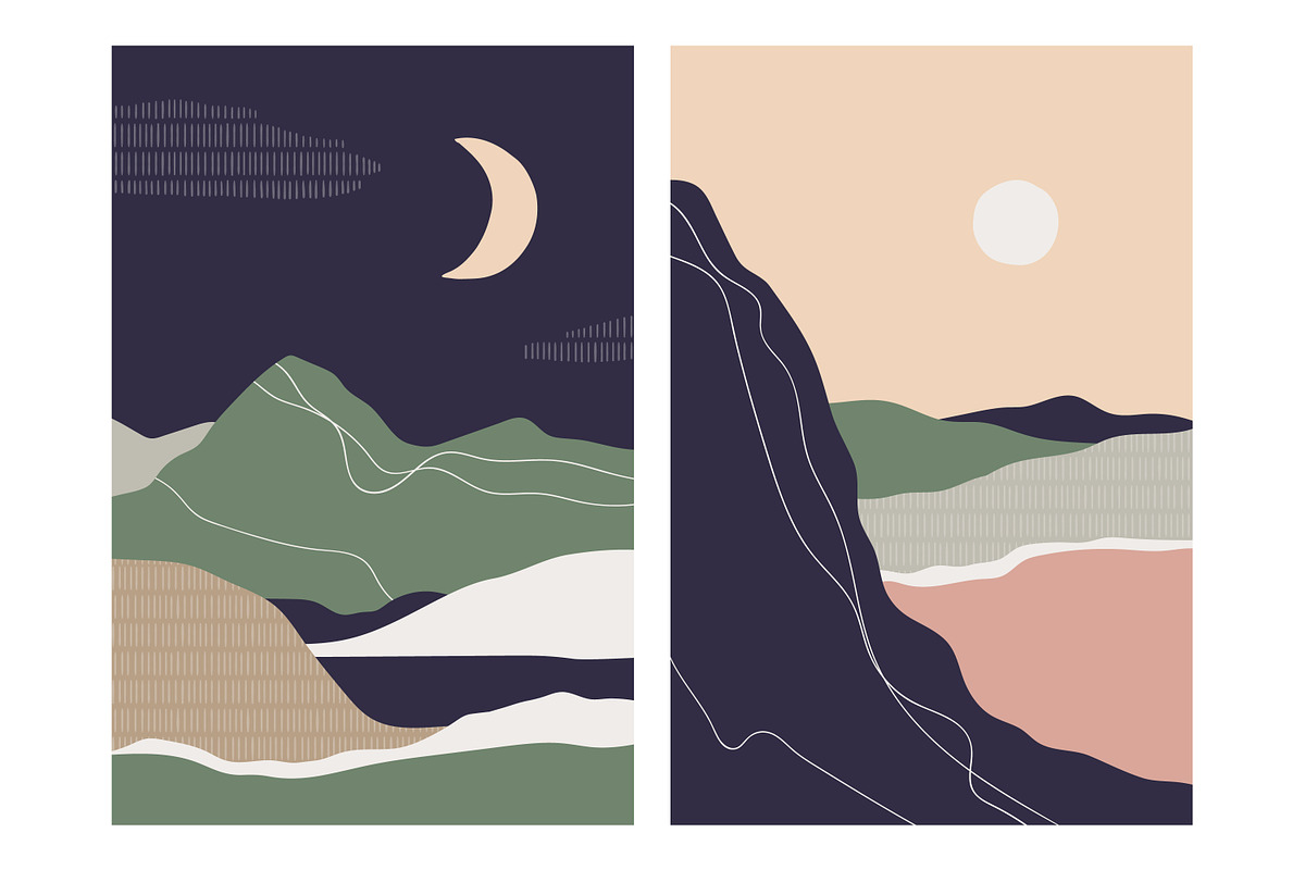 Abstract nature landscapes cards set, a Decorative Illustration by Good Studio (Photo 9 of 34)