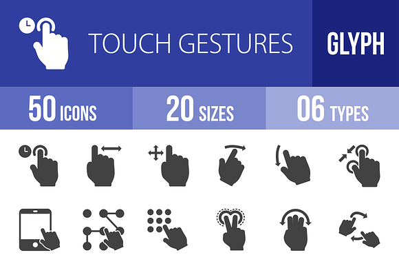 50 Touch Gesture Glyph Icons preview 4