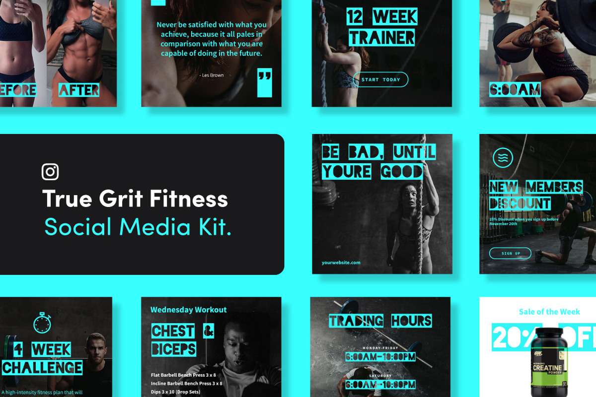 True Grit Fitness Social Media Kit, a Social Media Template by TheSwissDesignCo (Photo 1 of 5)