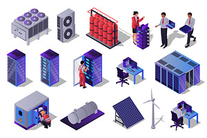 Data Center Isometric Set, a Technology Illustration by alexdndz