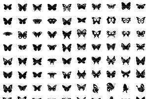 100 Flat Butterfly Vector Icons