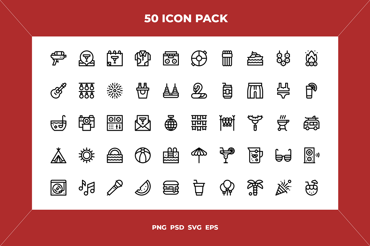 Summer party icons, an Outline Icon by Wencory (Photo 1 of 2)