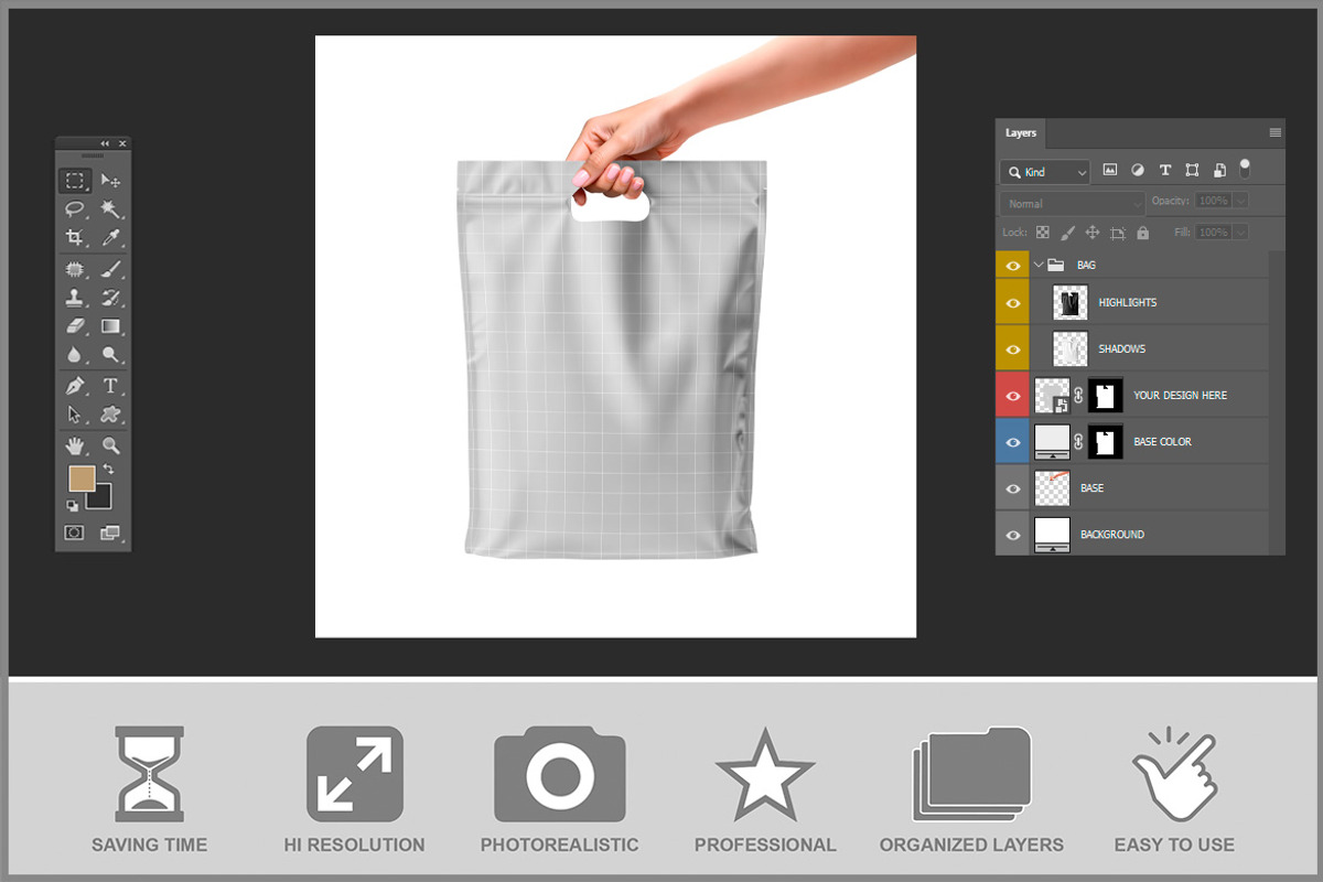 Plastic Bag in a Hand Mockup PSD, a Packaging Mockup by Bruno's Shop (Photo 3 of 4)