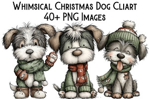 Whimsical Christmas Dog Cliart, an Illustration by Pixels.Craft