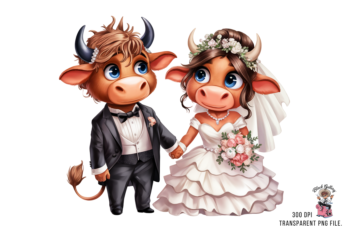Cow Wedding Couple PNG Bundle, a Graphic by Clipart Bloom (Photo 6 of 15)