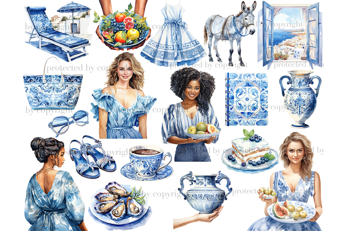 Santorini Clipart | Summer Vacation, a Person Illustration by GlamArtZhanna (Photo 3 of 6)
