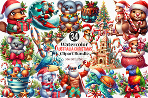 Australia Christmas Clipart, an Illustration by Canvas Craft