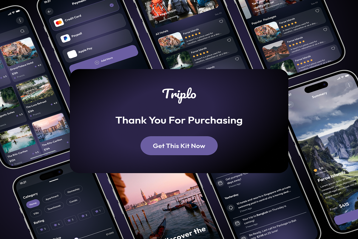 Triplo - Travel Mobile App UI Kit, an UI Kit Template by Creative Perspective (Photo 6 of 6)