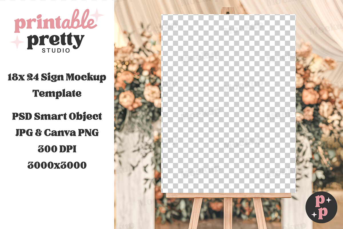 Peach Floral Wedding Sign Mockup PSD, a Product Mockup by Printable Pretty Studio (Photo 2 of 9)
