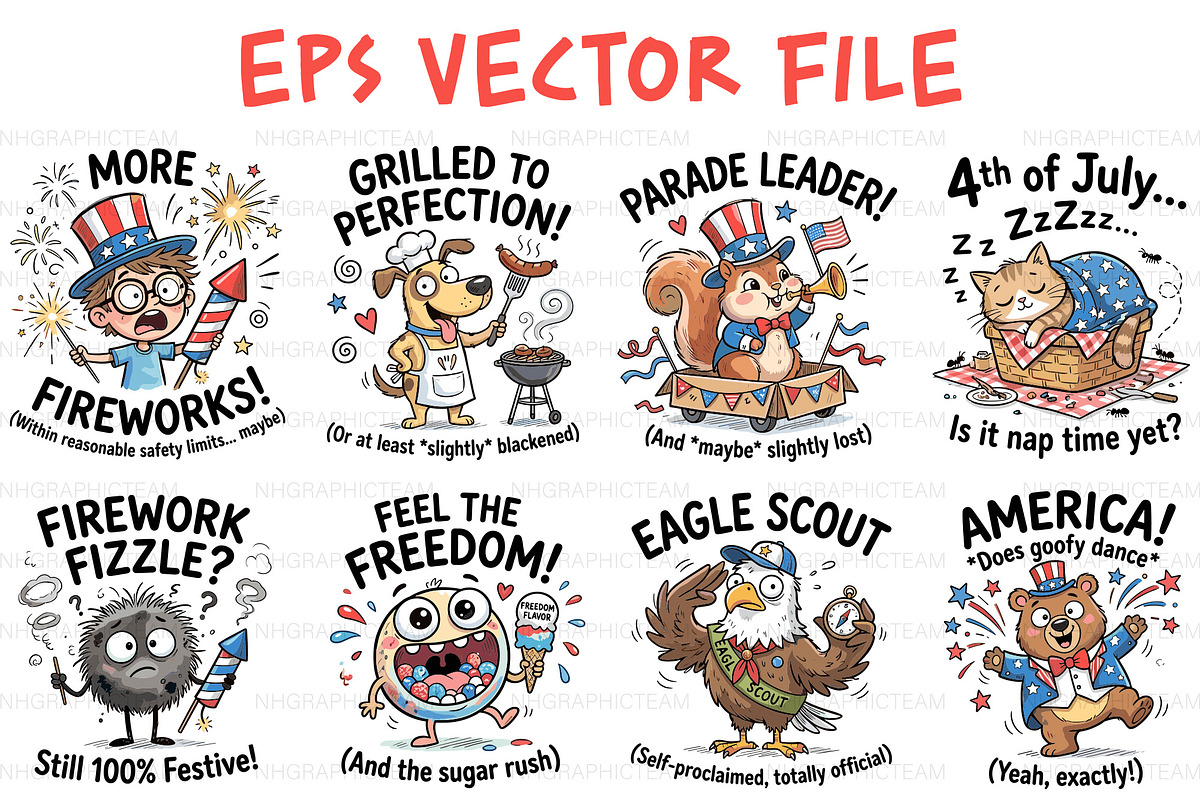 Funny 4th of July Cartoon EPS Bundle, an Object Graphic by NH graphic (Photo 1 of 3)