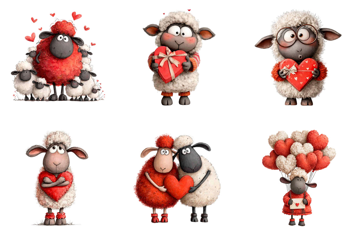 Funny Valentine Sheep Clipart, an Illustration by CreationArt (Photo 5 of 6)