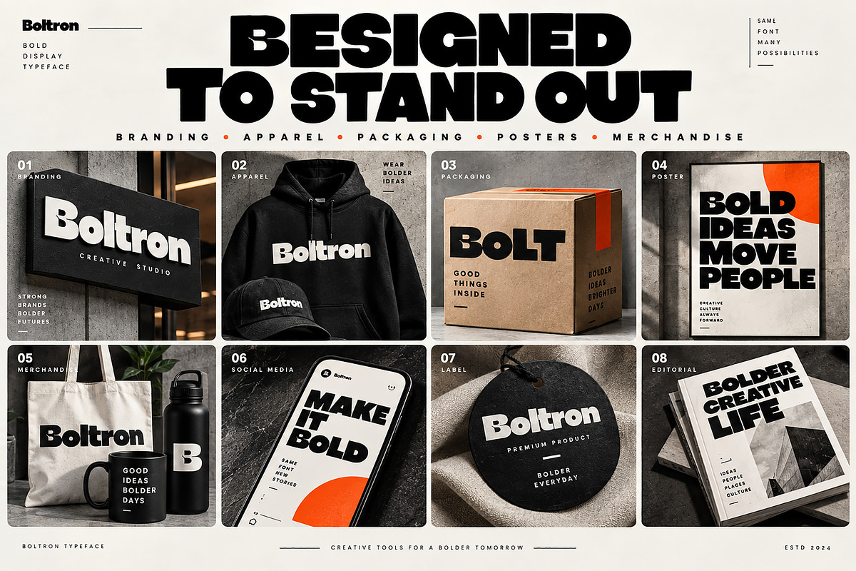 Boltron — Bold Display Typeface, a Script Font by Wow Magic (Photo 2 of 6)