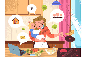 Multitasking mom. Busy mother with, a Person Illustration by Stock-Smart-Start