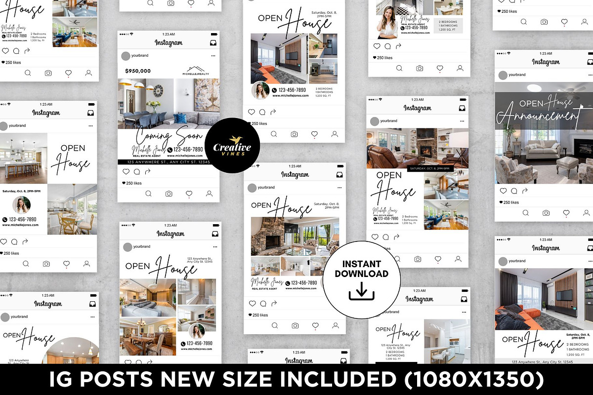 Open House Instagram Posts Canva, a Social Media Template by CreativeVinesStore (Photo 5 of 12)