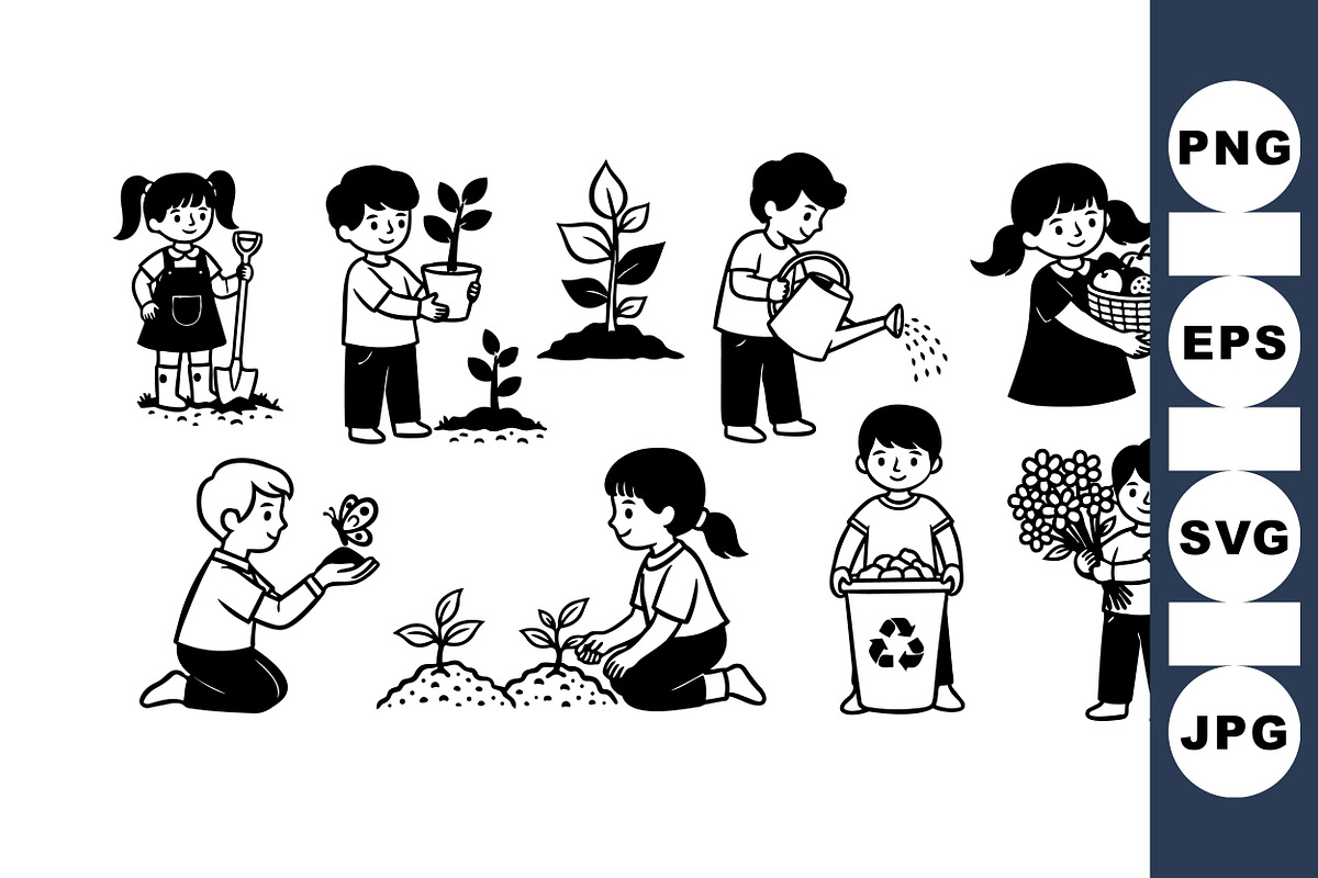 Kids Gardening Activity Clipart, an Illustration by designvectx (Photo 3 of 3)