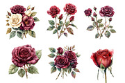 Vintage Burgundy Roses Clipart, an Illustration by Designworld (Thumbnail 2 of 6)