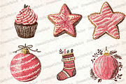 Cute Christmas Doodles Watercolor, an Illustration by DreamCafeArt (Thumbnail 4 of 7)