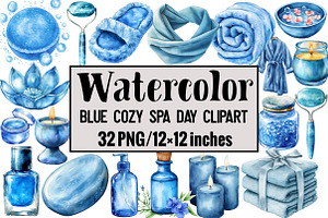 Blue Cozy Spa Day Clipart, an Illustration by Design Market