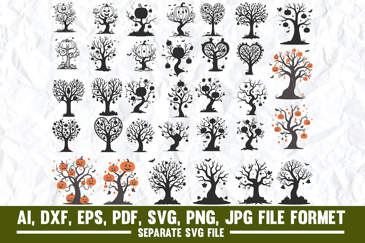 Haunted Tree Clipart for Wall Art, a Graphic by VectorArtPrintableDesign