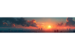 Polluted City Skyline at Dramatic, an Object Illustration by AlexArt