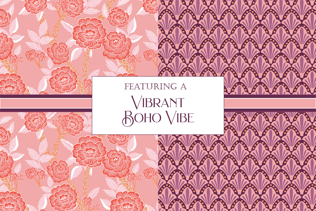 Bohemian Bloom Patterns PinkPurple, a Pattern Graphic by RachelStudio (Photo 3 of 10)
