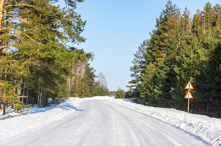 Road in Russia forest with covered s, a Nature Photo by AlexBush