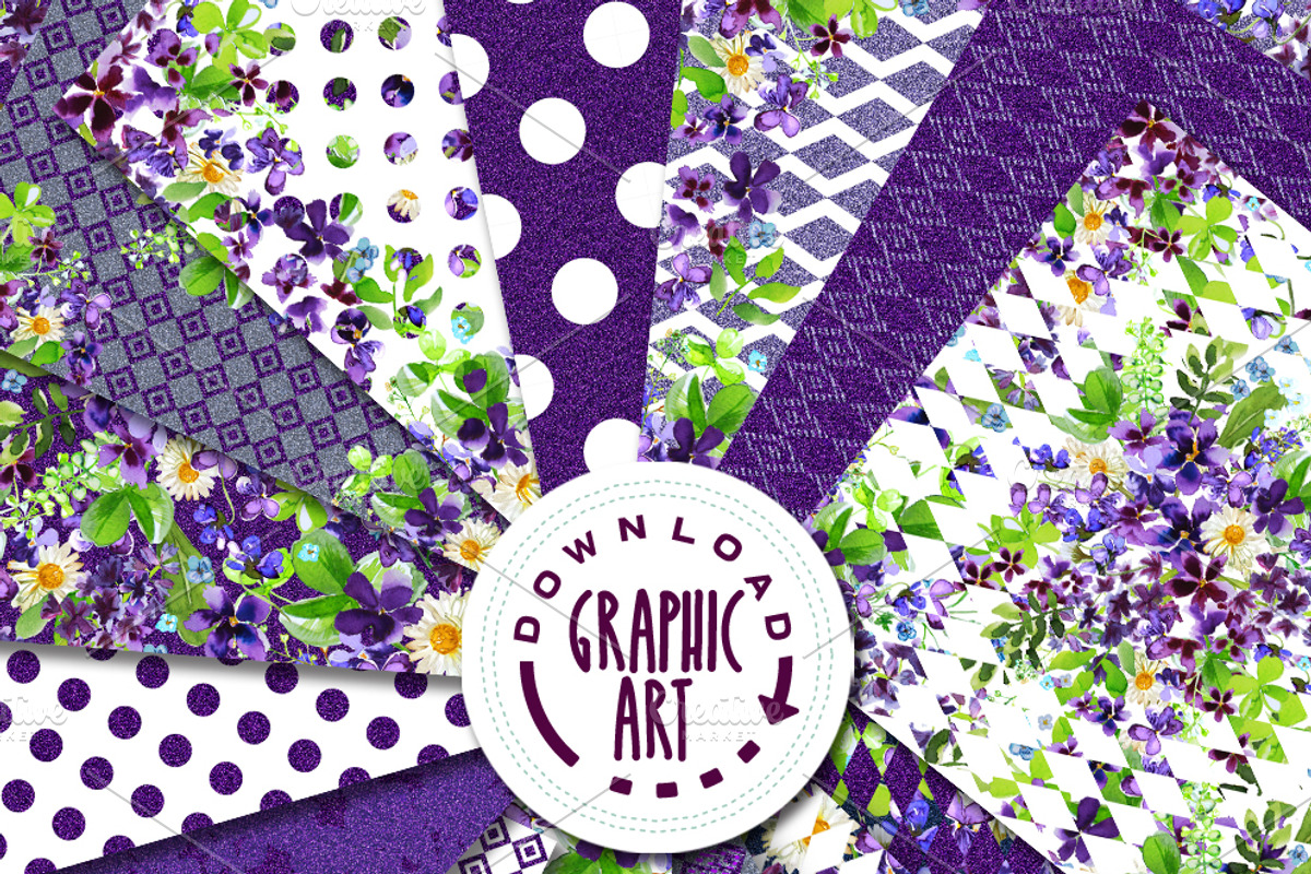 Deep Violet Bouquet Digital Pattern, a Pattern Graphic by Download Graphic Art (Photo 2 of 5)