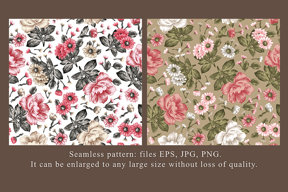 Seamless Flowers Peonies Chamomile, a Pattern Graphic by Vintage (Photo 3 of 11)