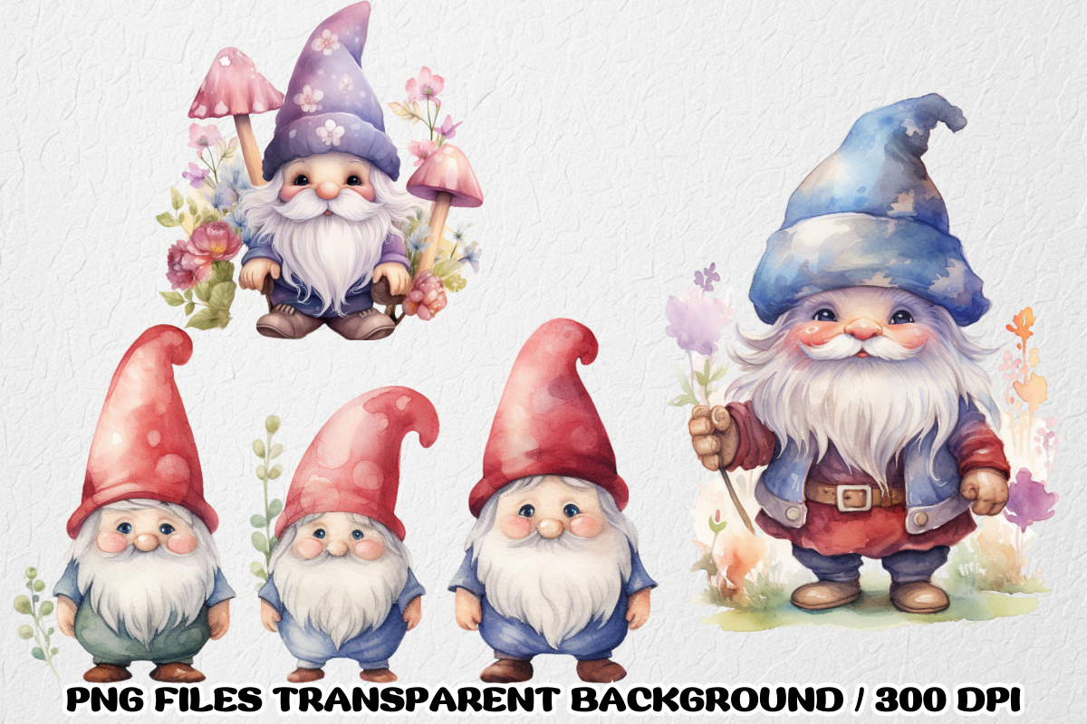 Gnome Watercolor Pastel Clipart, an Illustration by SindyPrintDesign (Photo 2 of 3)