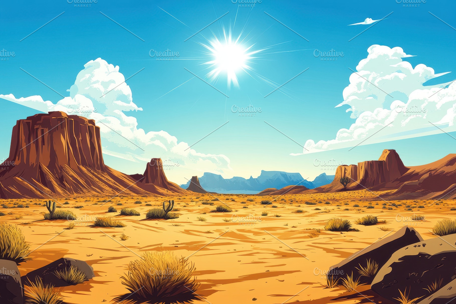 Expansive desert landscape with rock, a Photo by Iftikhar Alam