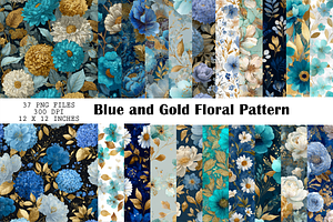 Blue and Gold Floral Pattern, a Pattern Graphic by CreationArt