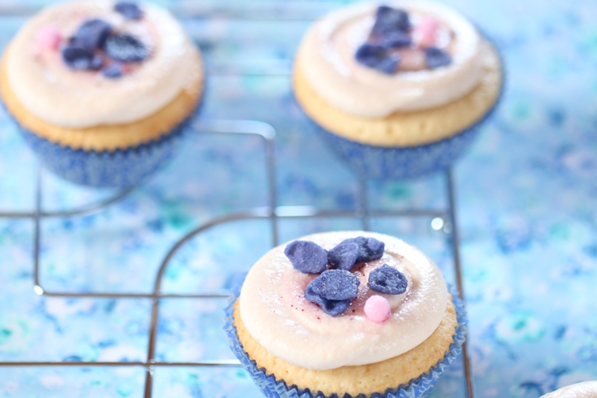 Violet white chocolate cupcakes featuring background, baked, and ball, a Food & Drink Photo by Miuda21 (Photo 1 of 2)