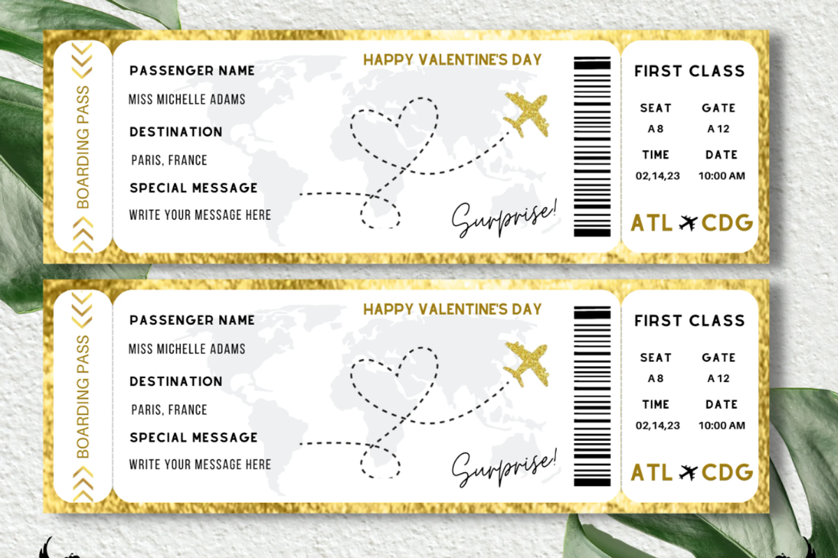 Boarding Pass for Valentine's Day, a Card Template by YasdeyDesigns (Photo 1 of 9)