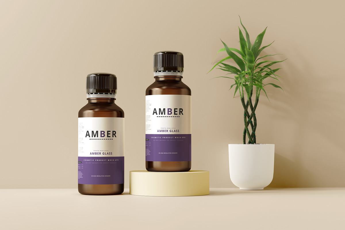 7 in 1 Amber Glass Cosmetic Bundle, a Cups & Container Mockup by pmvch (Photo 12 of 106)