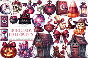 Watercolor Burgundy Halloween Clipar, an Illustration by Designworld (Thumbnail 1 of 6)
