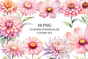 Watercolor Flowers Clipart PNG Set., a Decorative Illustration by kaisorn (Thumbnail 1 of 5)