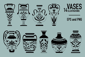 Vases. Graphic Clipart Patterns.