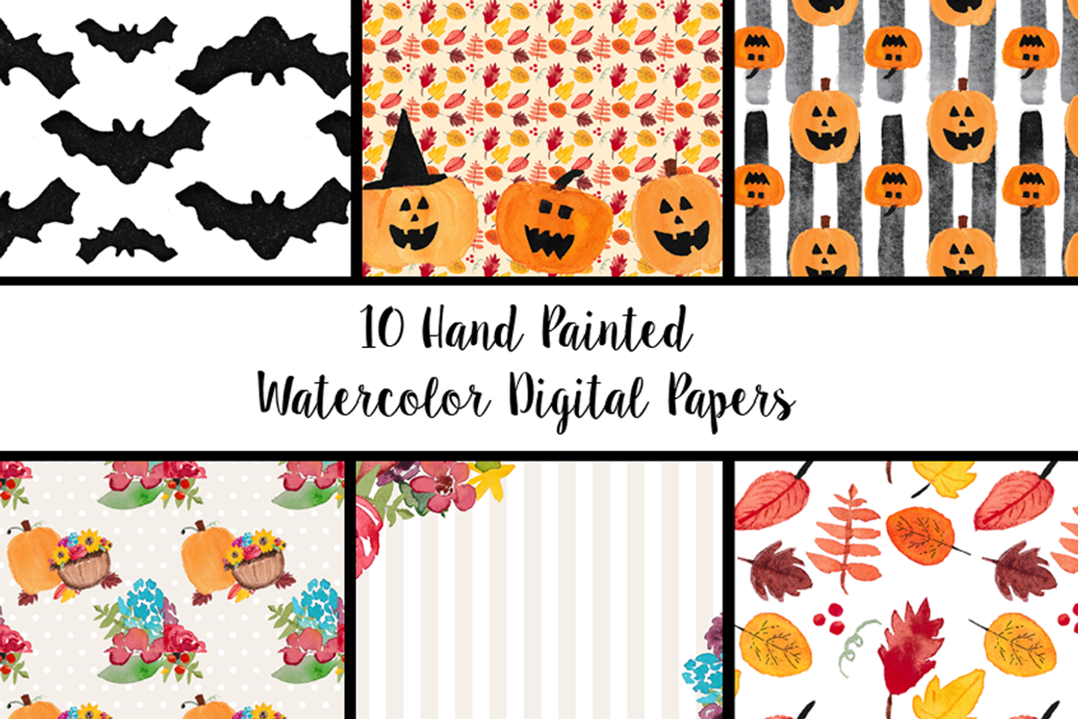 Watercolor Fall Halloween Papers, a Pattern Graphic by Emerald & Ivy Studios (Photo 2 of 2)