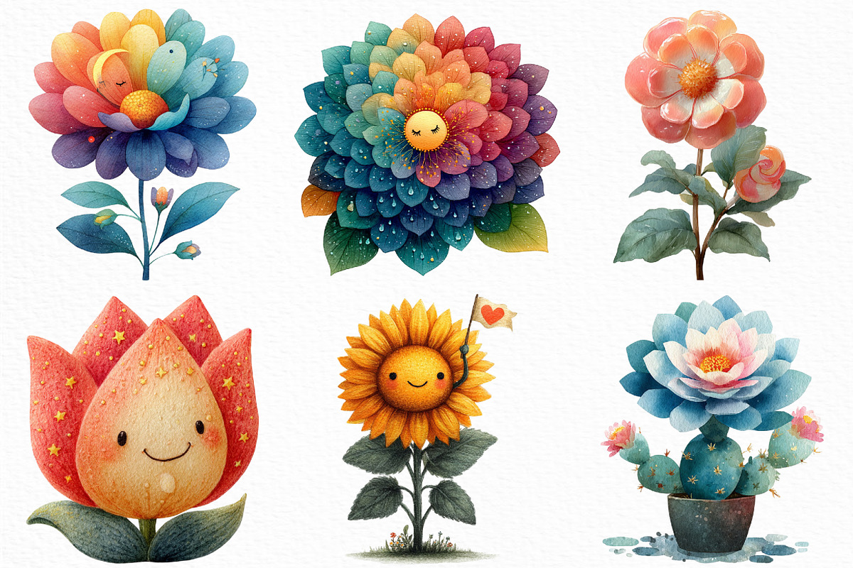 Watercolor Cute Whimsical Flower PNG, an Illustration by Craft Nest (Photo 2 of 6)