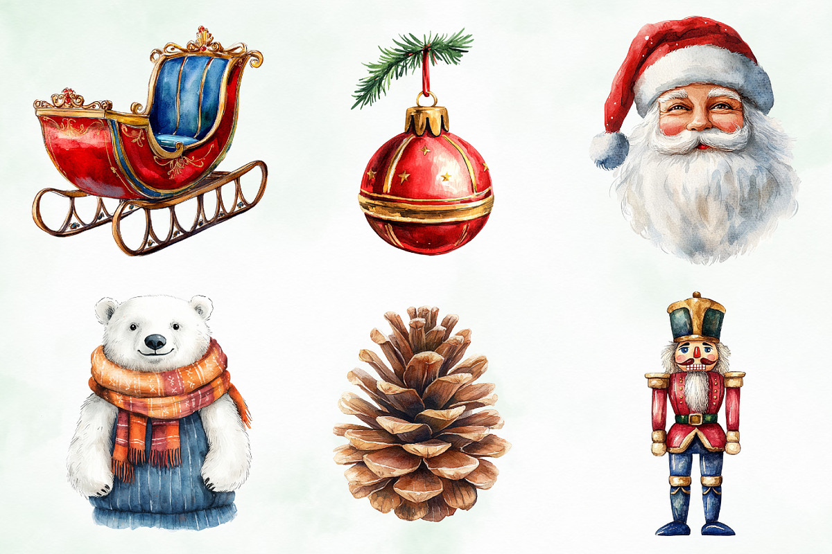 Watercolor Brush Doodle Christmas, an Illustration by Creative Art (Photo 3 of 10)