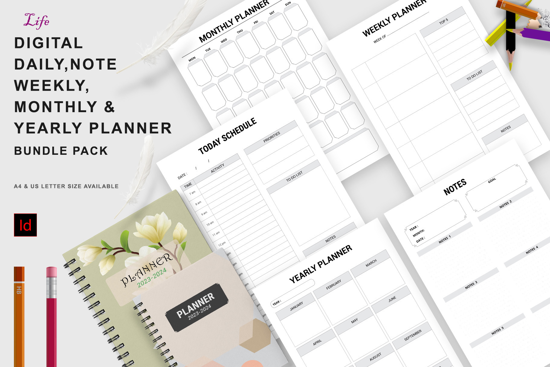 Daily Weekly Monthly Planner Bundle, a Stationery Template by ROJI CREATOR