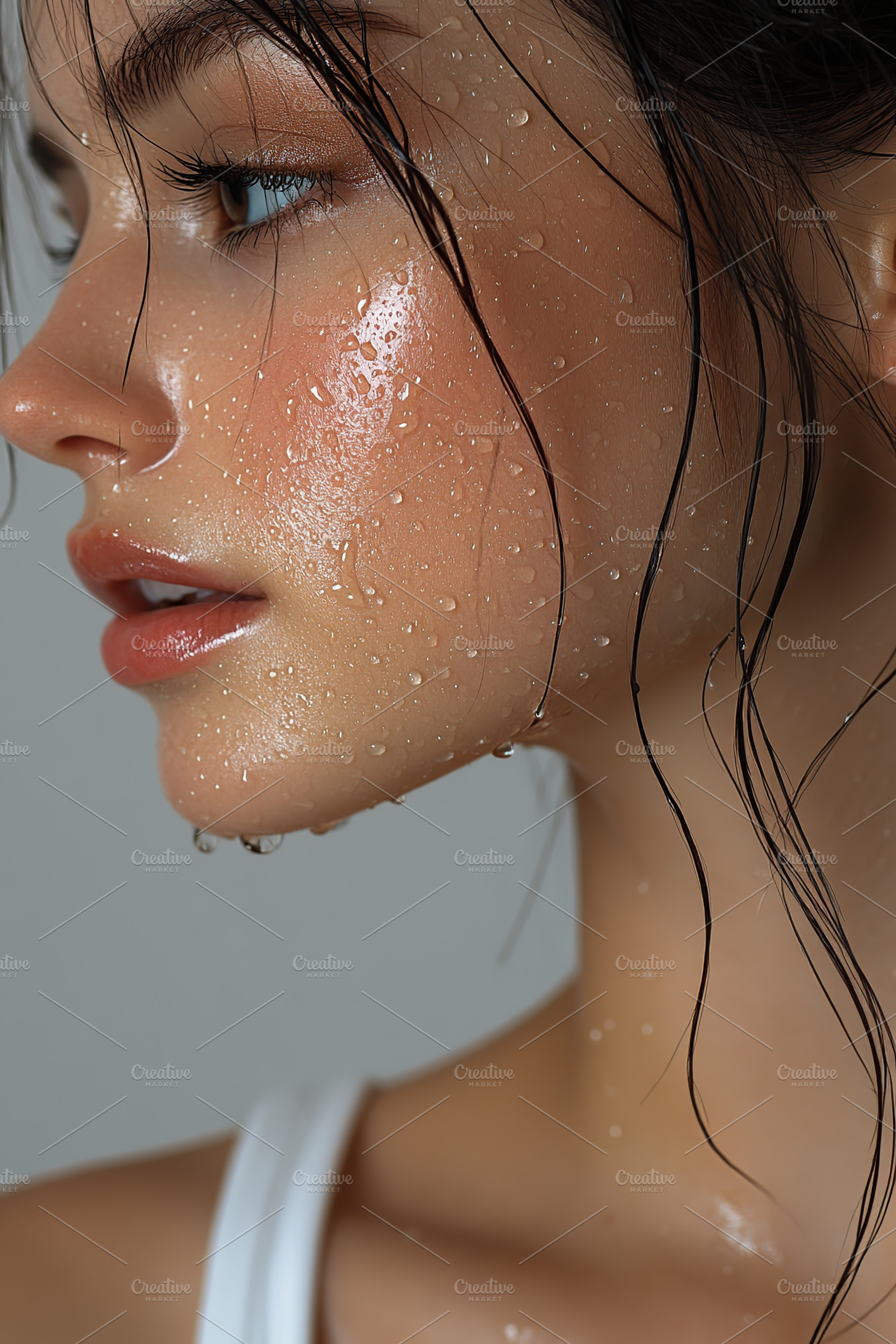 Water drops on the woman shoulder skin, a Person Photo by AlyaAnd