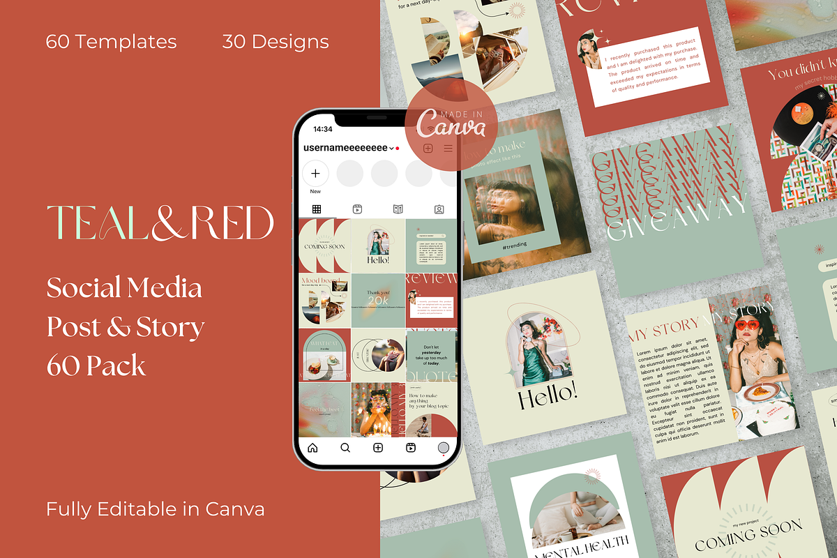 Teal&Red Instagram Templates Pack, a Social Media Template by Social Media Designer (Photo 1 of 6)
