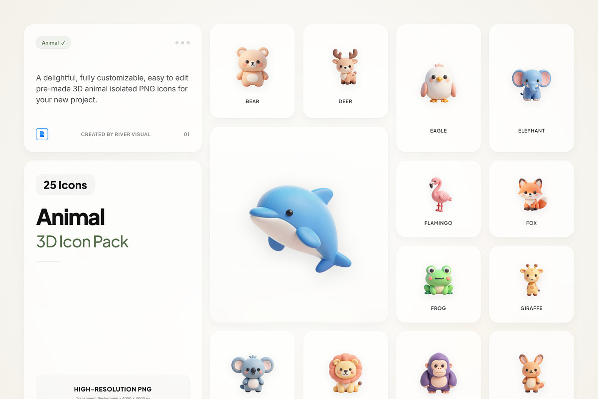3D Animal Icons, an Emoji Icon by River Visual (Photo 1 of 5)